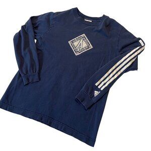 Adidas Washed Out Navy Long Sleeve Shirt Boys M 100% Cotton Logo & Stripes